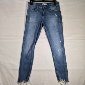 ZARA Women's Skinny Jeans Size 6 Blue Stretch Raw Hem